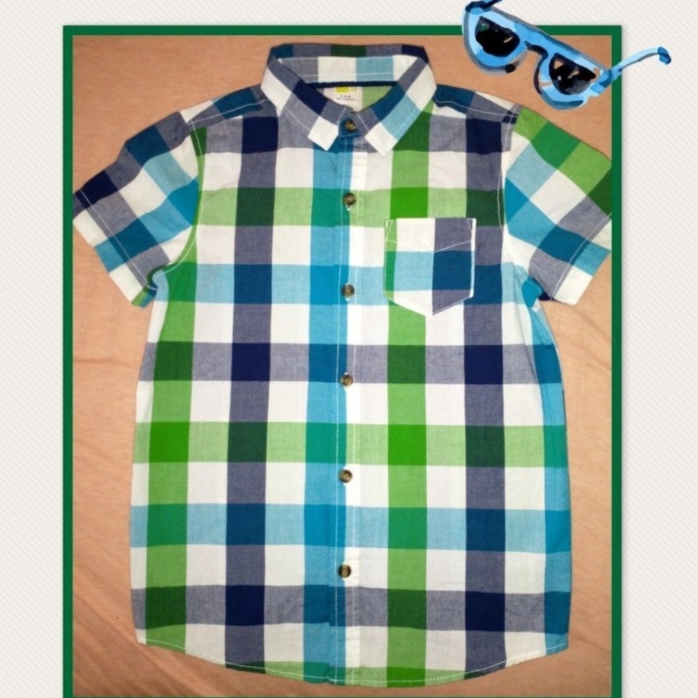 Crazy 8 Navy, Blue And Green Plaid Button Up Shirt, Size 5/6